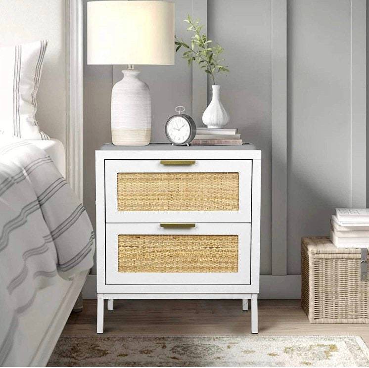 Rattan 2 drawer nightstand, bedside table, accent table, side table. Bedroom furniture