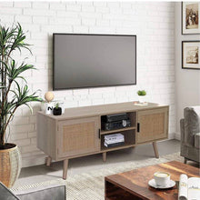 Load image into Gallery viewer, Rattan Cane Farmhouse Media Console Cabinet, TV stand, midcentury modern
