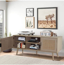 Load image into Gallery viewer, Rattan Cane Farmhouse Media Console Cabinet, TV stand, midcentury modern
