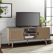 Load image into Gallery viewer, Rattan Cane Farmhouse Media Console Cabinet, TV stand, midcentury modern
