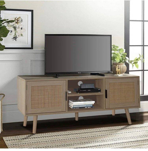 Rattan Cane Farmhouse Media Console Cabinet, TV stand, midcentury modern