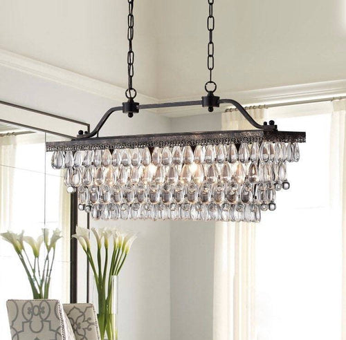 Rectangle chandelier lighting, farmhouse, French, glam lighting