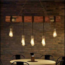 Load image into Gallery viewer, Rustic wood beam Ceiling Light Fixture Farmhouse Chandelier Hanging Industrial Pendant Lighting
