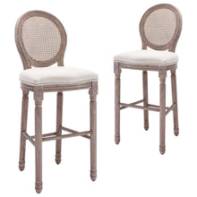 Load image into Gallery viewer, French Style Cane Back Bar Stools Cream Linen White, Set of 2 - STYLE LOFT HOME
