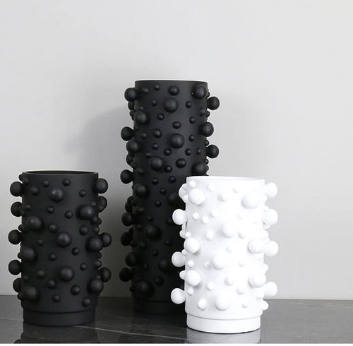 Black and White abstract Dots Round vase - STYLE LOFT HOME