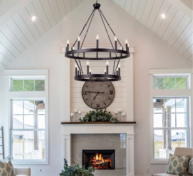 Black Wagon Wheel Chandelier 2 Tier - STYLE LOFT HOME