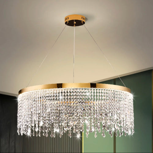 Modern Round Crystal Chandelier with Gold Accents, available in 1 or 3 tiers - STYLE LOFT HOME