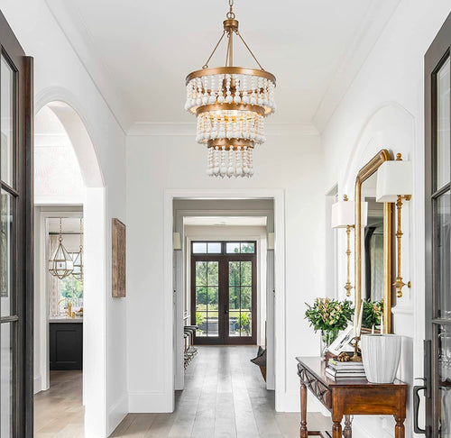 Wood Bead Chandelier, 6-Light Farmhouse Chandelier - STYLE LOFT HOME