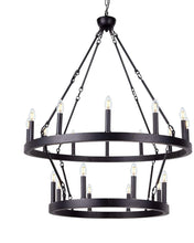 Load image into Gallery viewer, Black Wagon Wheel Chandelier 2 Tier - STYLE LOFT HOME
